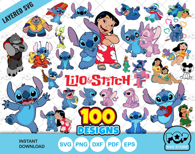 Lilo & Stitch clipart bundle, Lilo and Stitch SVG cut files for Cricut / Silhouette, PNG DXF, instant download