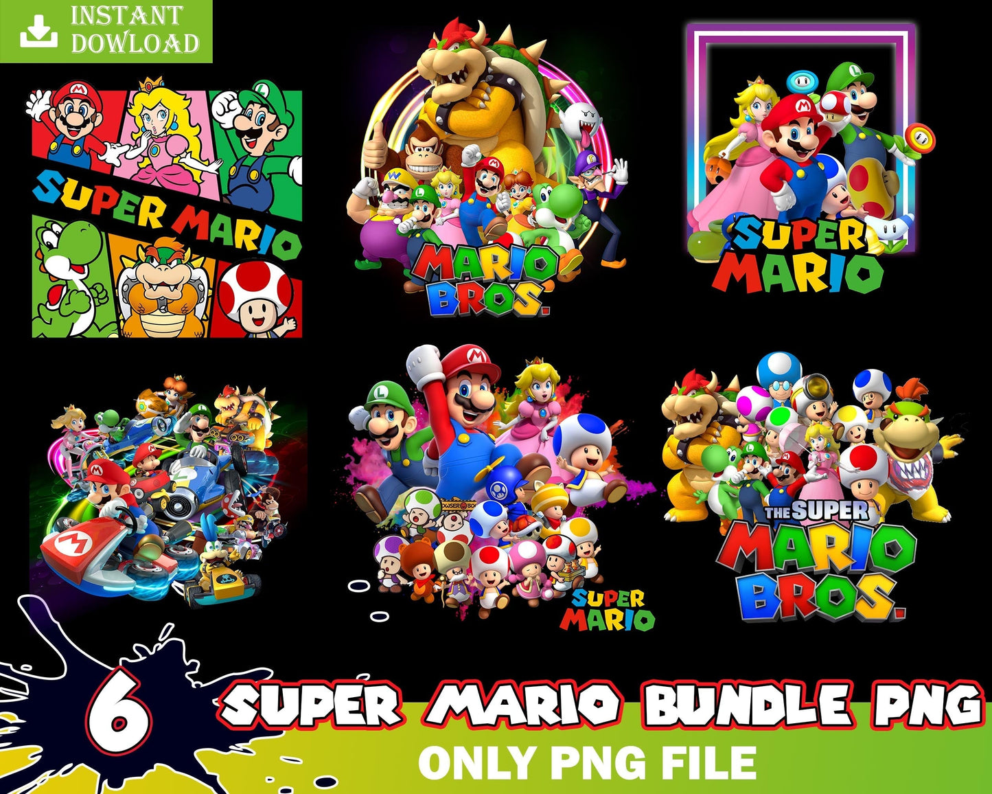 6 Mario PNG Bundles, Super Mario Clipart, Printable Mario, Digital Mario, Transparent Images, Digital Download