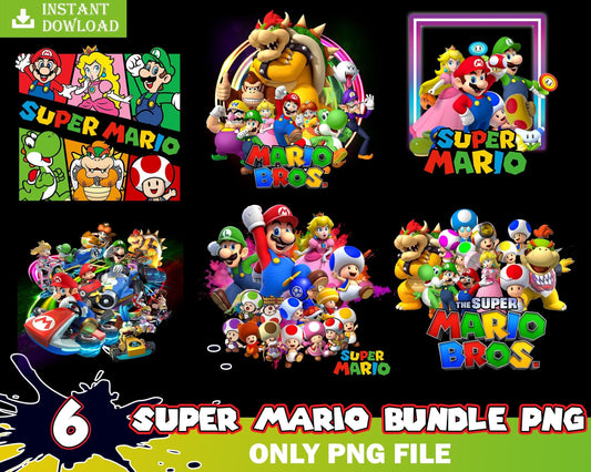 6 Mario PNG Bundles, Super Mario Clipart, Printable Mario, Digital Mario, Transparent Images, Digital Download