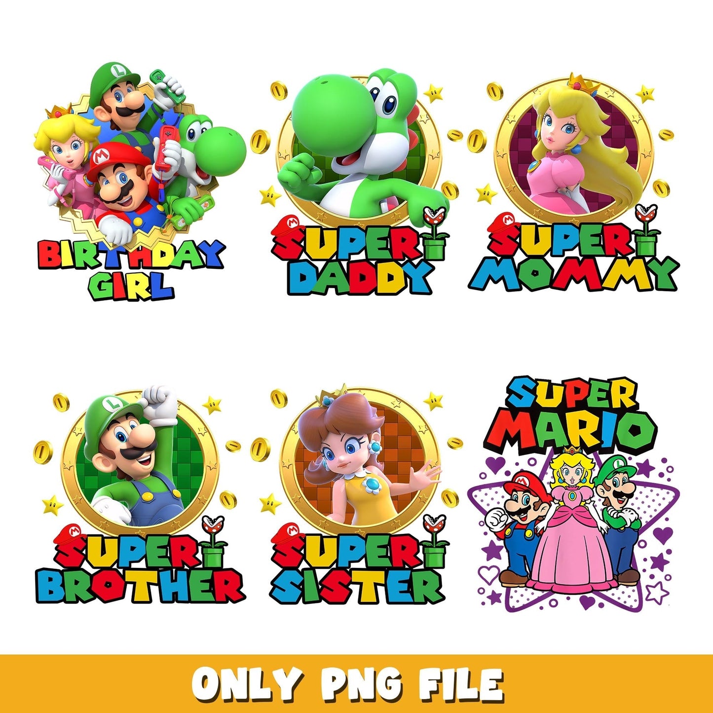 Super Mario family members png, Super Mario bundle png, cartoon png