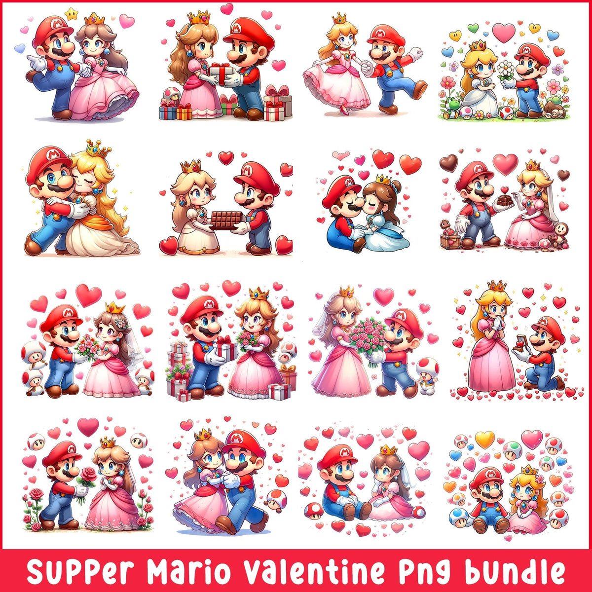 Supper Mario valentine png bundle