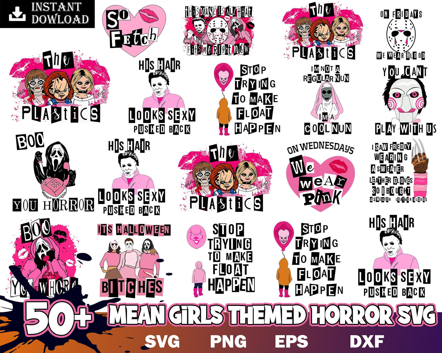 50+ Mean girls themed horror SVG, Halloween bundle svg, Halloween svg, Digital file