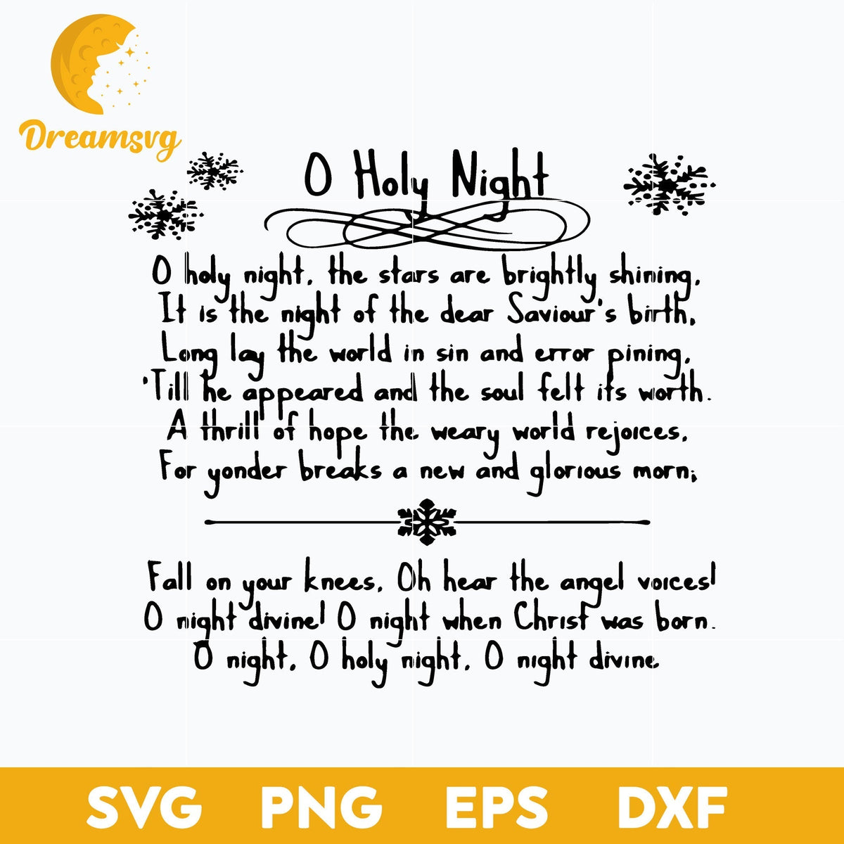O Holy Night Christmas Carol Music Song Lyrics SVG, Christmas SVG, PNG DXF EPS Digital File.