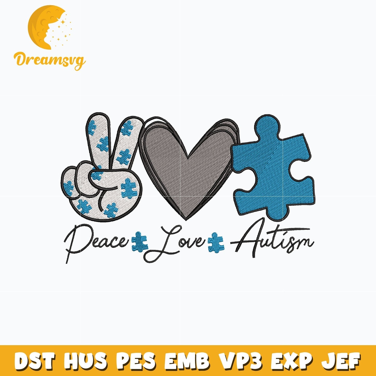 Peace love autism embroidery