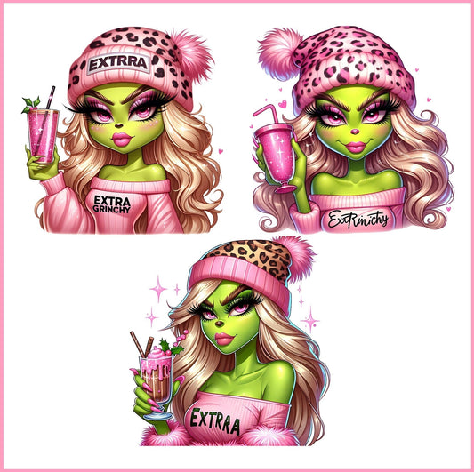 Cute Boujee grinch girl christmas Png, Pink grinch png