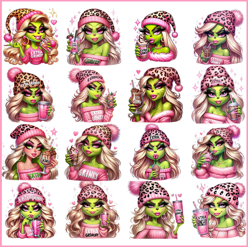 Cute Boujee grinch girl christmas Png, Pink grinch png