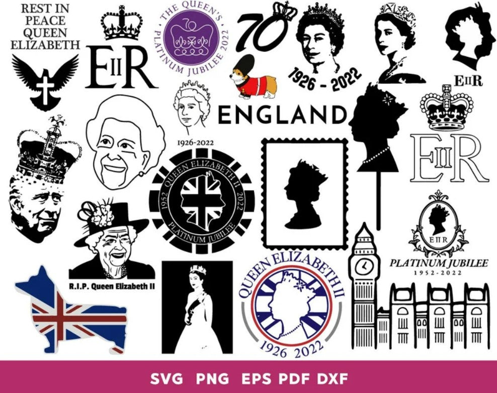 150+ Queen Elizabeth-II Svg, United Kingdom Queen Svg, In memory of Her majesty Queen Elizabeth-II bundle, Digital download