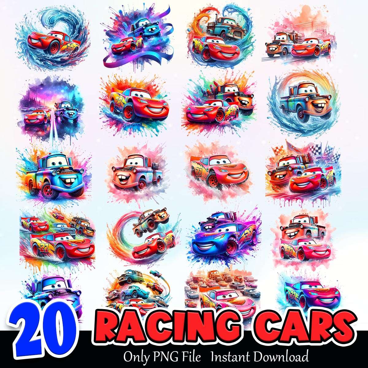 Racing Cars Splash And Watercolor PNG Bundle File For Sublimation