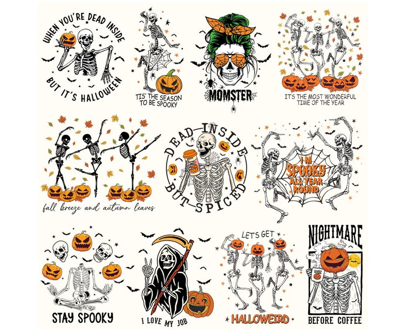 Halloween Skeleton Png Bundle, Funny Skelton Dancing Halloween Png