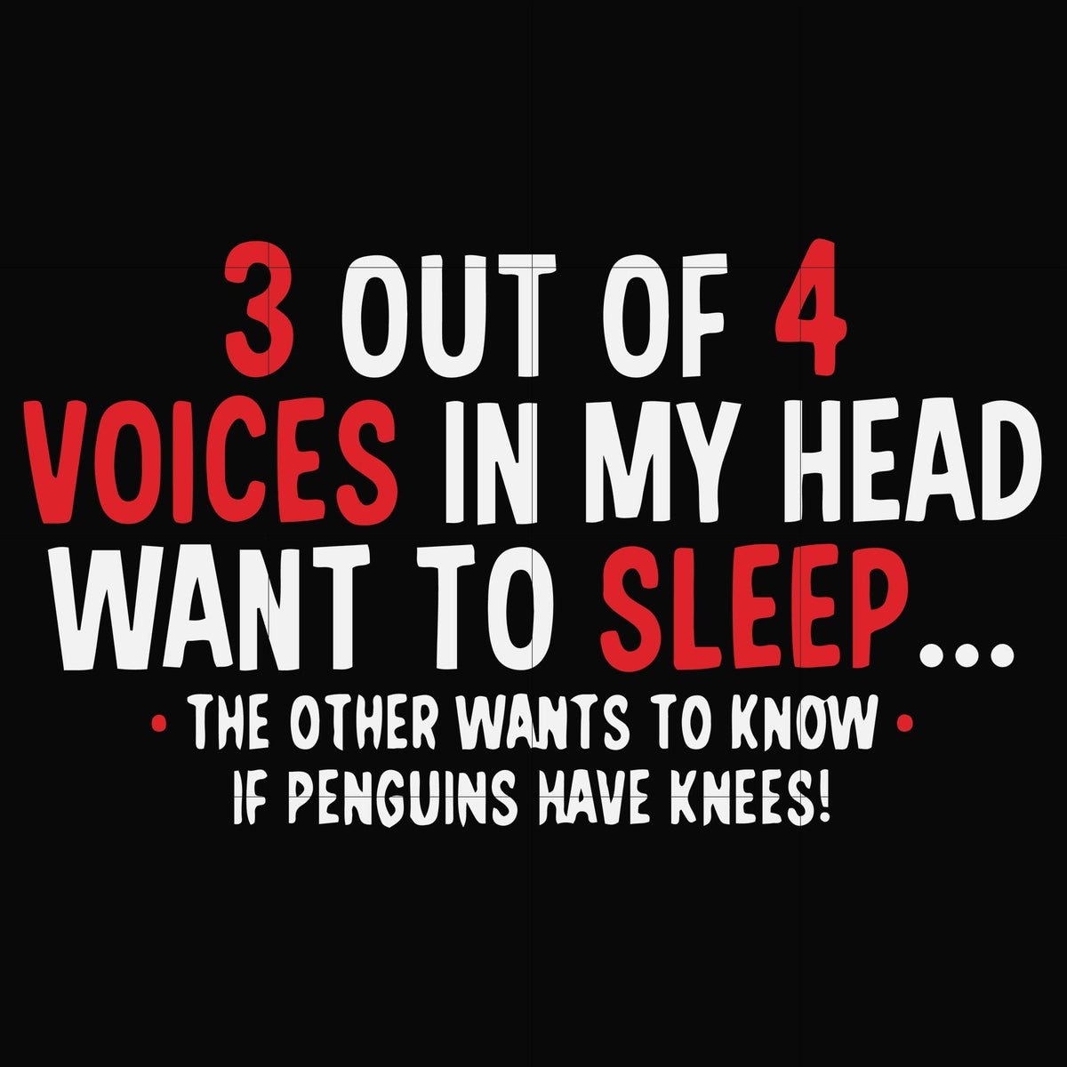 3 out of 4 voices in my head want to sleep the other wants to know if penguins have knees svg, png, dxf, eps file FN000631