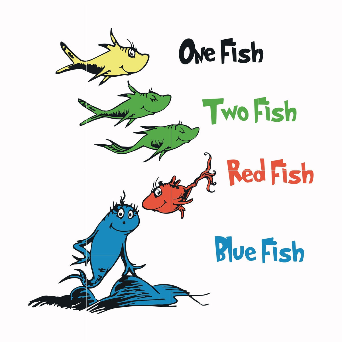 Dr Seuss SVG, One Fish Two Fish Red Fish Blue Fish SVG,