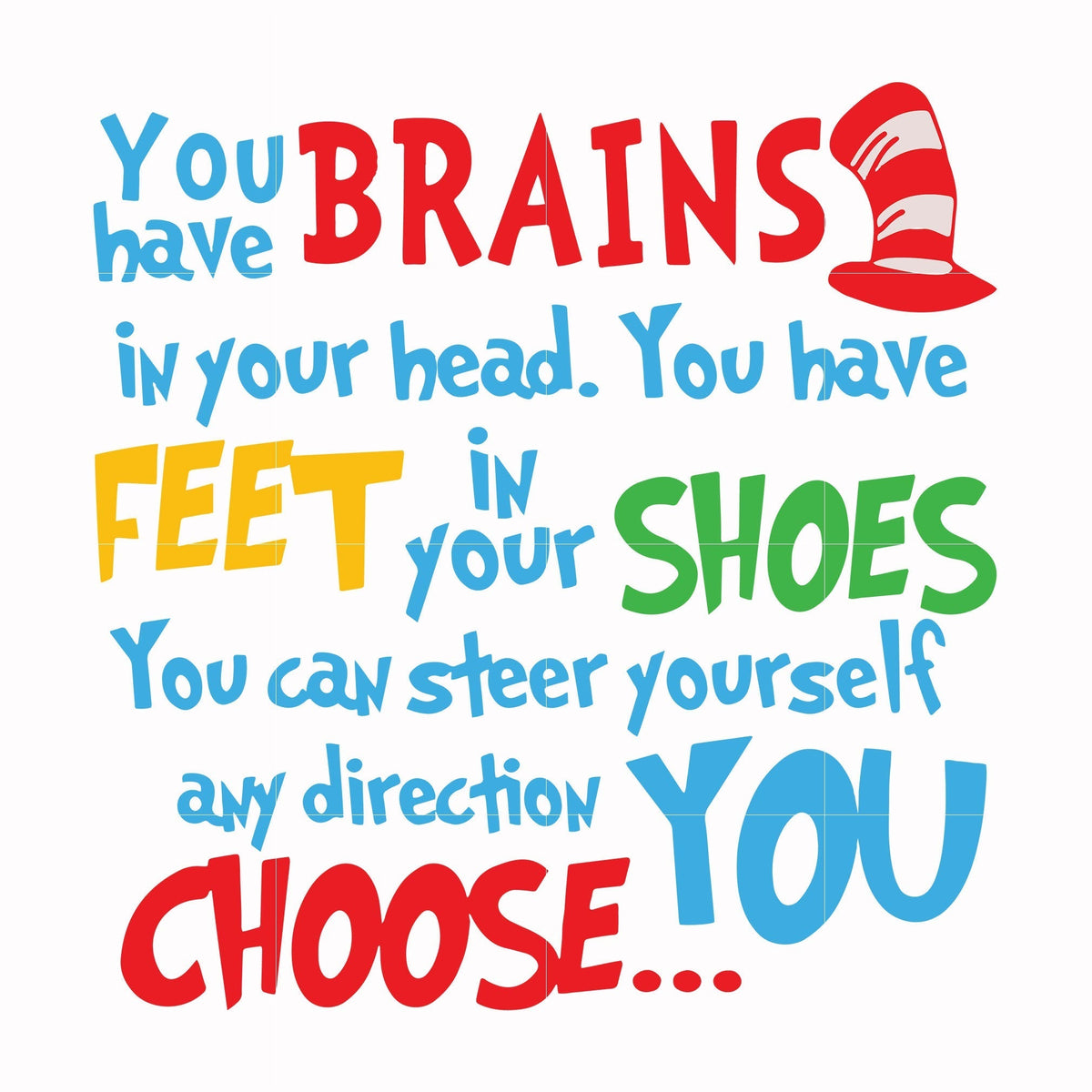 You brains have in your head you have feet in your shoes you can steer yourself any direction you choose svg, dr seuss svg, eps, png, dxf