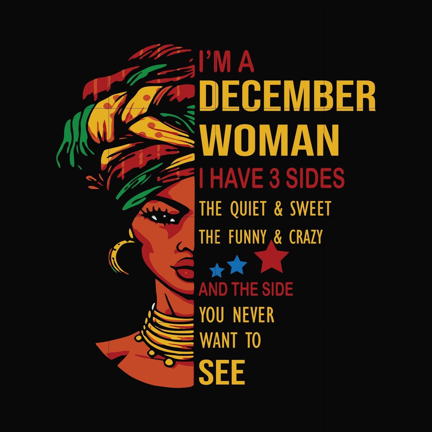 I'm a December woman i have a 3 sides the quiet & sweet the funny & crazy and the side you never want to see svg, birthday svg, png, dxf, eps digital file