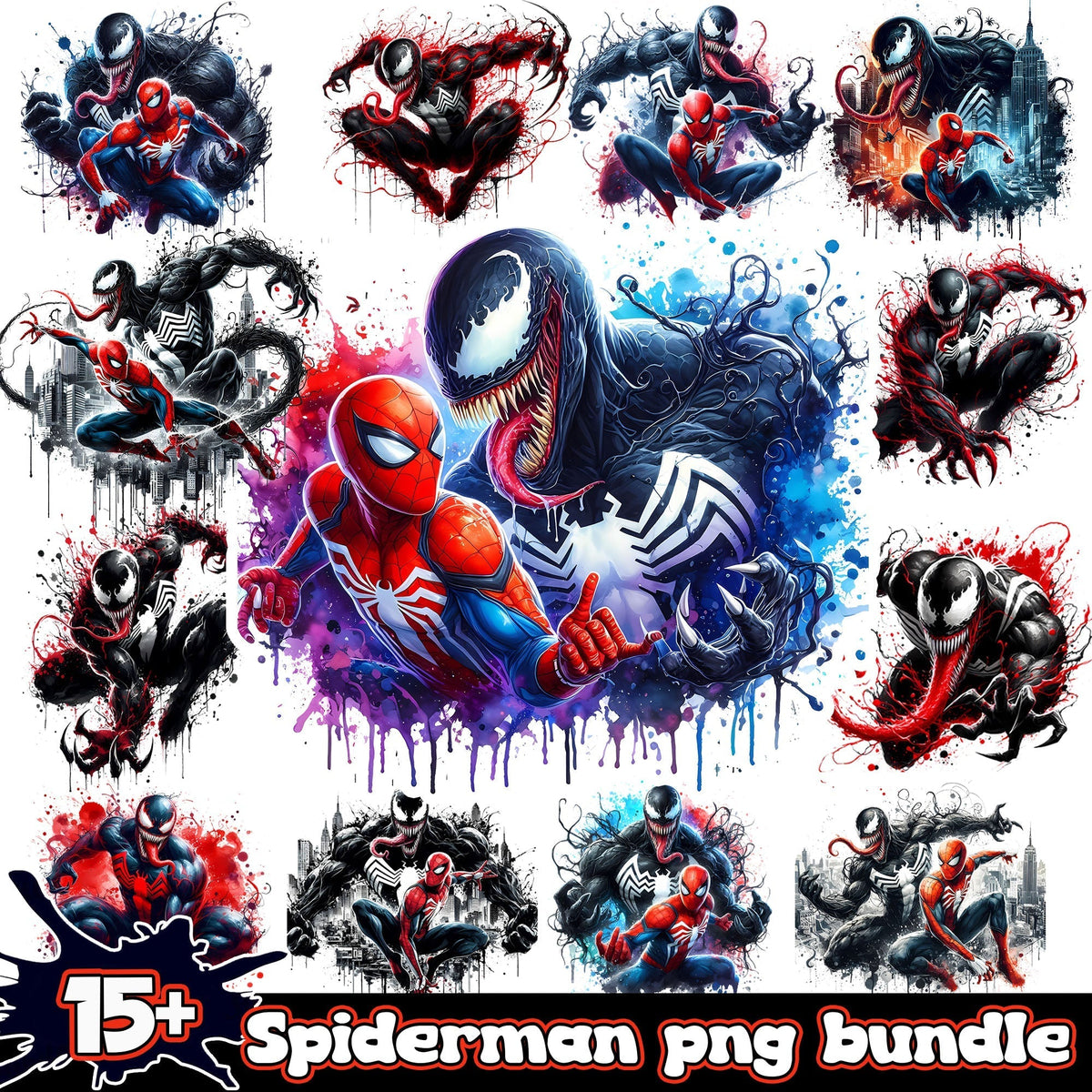 Spiderman Splash and Watercolor png bundle