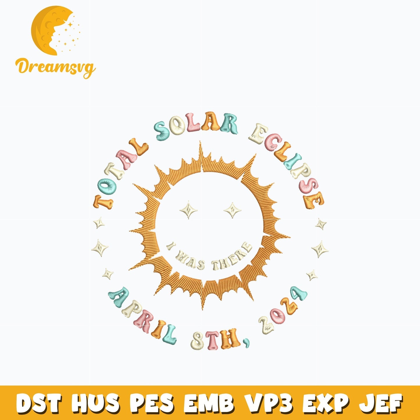 Total solar eclipse embroidery design