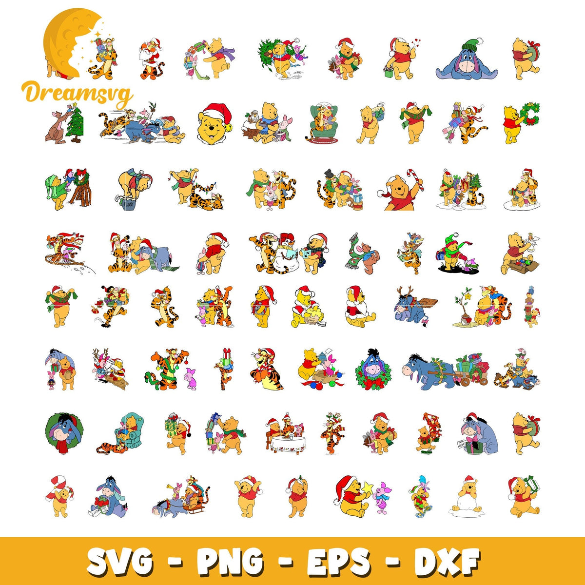 Winnie the pooh christmas design bundle svg, christmas pooh svg