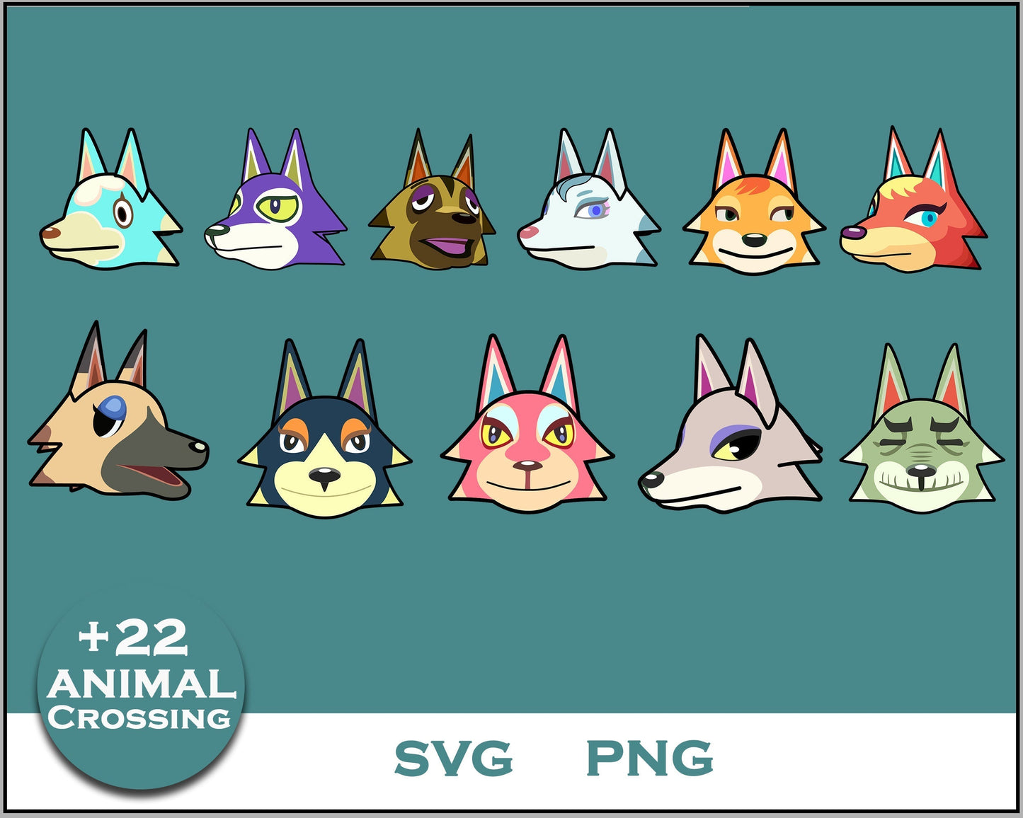 22+ Wolf Svg Bundle, Animal Crossing Svg Bundle, Animal Crossing Svg, Cartoon svg, png digital file