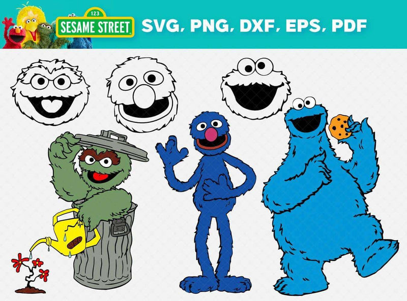 Sesame Street SVG Files for Cricut / Silhouette, Elmo Clipart, Cookie Monster Cut Files