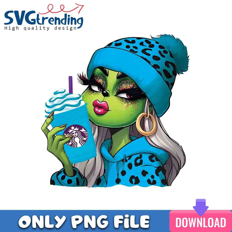 Lovely Blue Grinch Girl PNG Grinch And Coffee PNG Instant Download