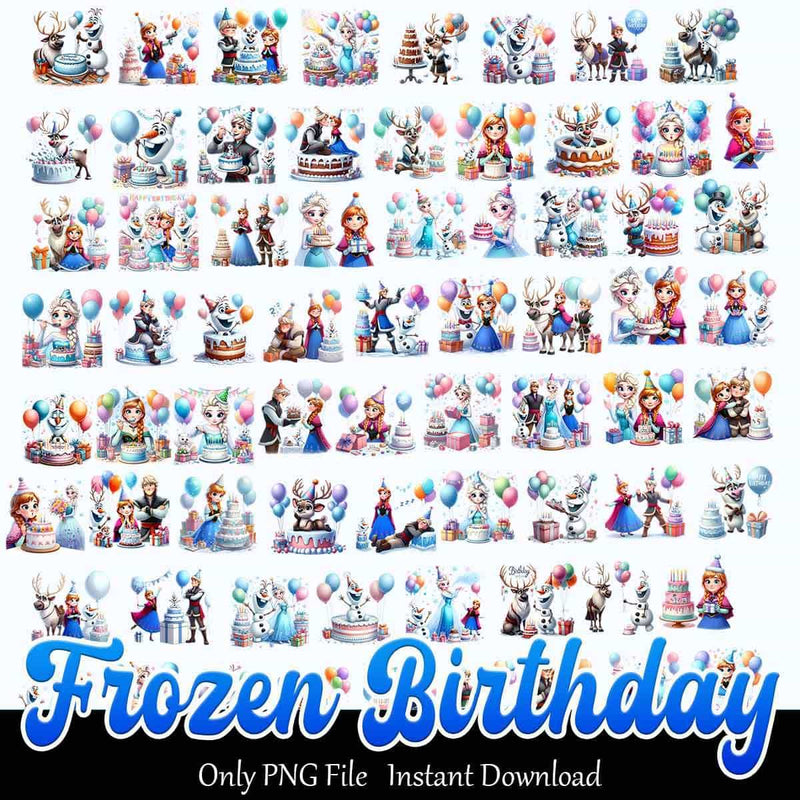 Frozen Birthday Bundle PNG Elsa and Anna PNG Instant Download