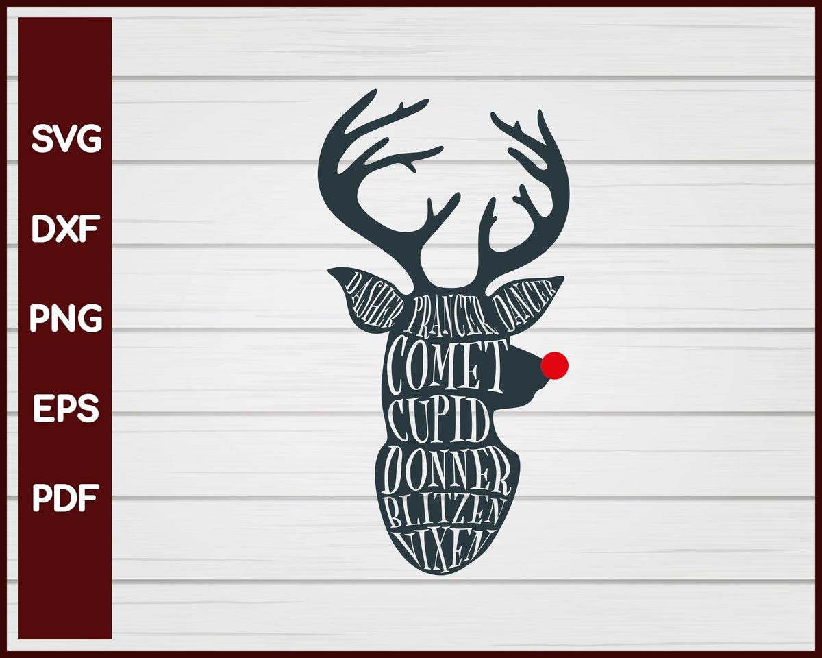 Reindeer Names Christmas svg Cut File For Cricut Silhouette eps png dxf Printable Files