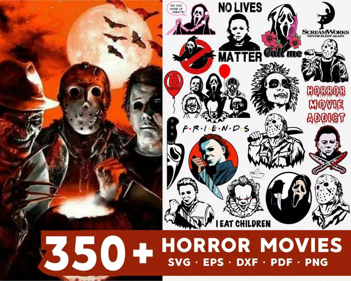 Horror Movies Clipart Bundle, PNG & SVG Files for Cricut & Silhouette