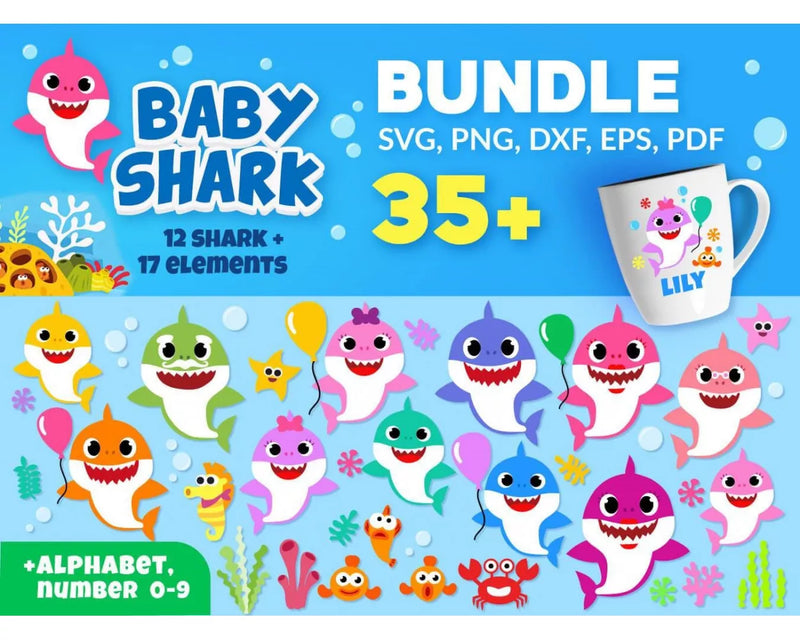 Baby Shark Clipart Bundle, PNG & SVG Cut Files for Cricut & Silhouette