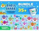 Baby Shark Clipart Bundle, PNG & SVG Cut Files for Cricut & Silhouette