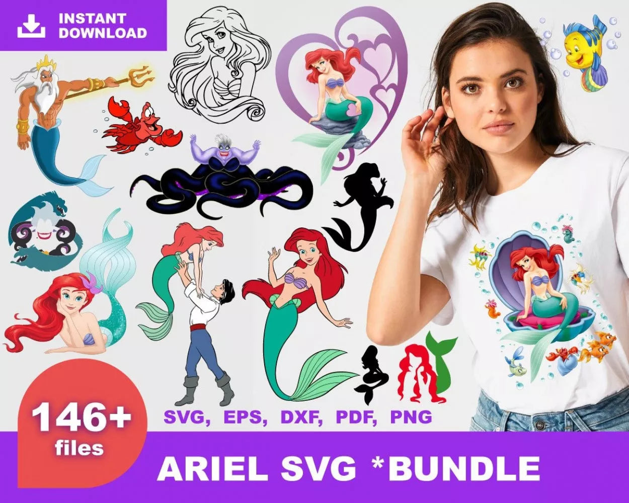 Ariel Little Mermaid Clipart Bundle - Mermaid Svg Cut Files