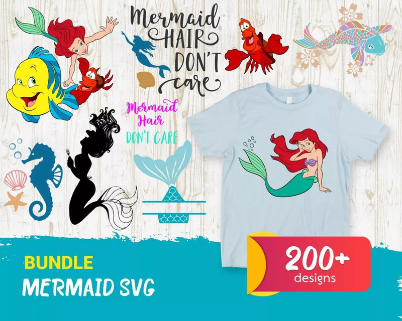 Little Mermaid SVG Bundle, Princess Ariel SVG, Ariel SVG Files For Cricut, Princess Ariel PNG Transparent