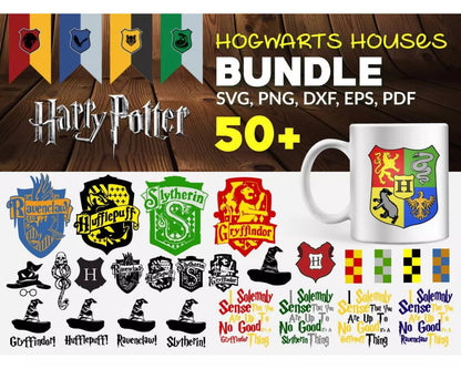 Hogwarts Houses Clipart Bundle, PNG & SVG Cut Files for Cricut / Silhouette