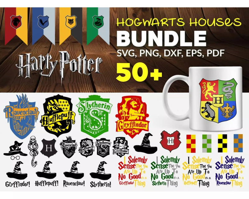 Hogwarts Houses Clipart Bundle, PNG & SVG Cut Files for Cricut / Silhouette