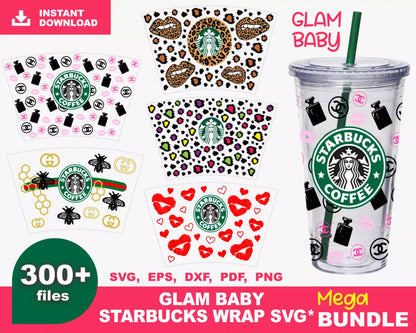 Glam Baby Starbucks Wrap SVG Bundle, Glam Baby Starbucks Wrap PNG, SVG Cricut, Silhouette Vector Cut Files