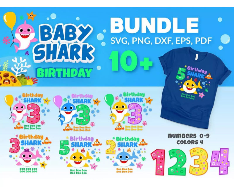 Baby Shark Birthday Svg, Baby Shark Birthday Png, Birthday Shark Clipart