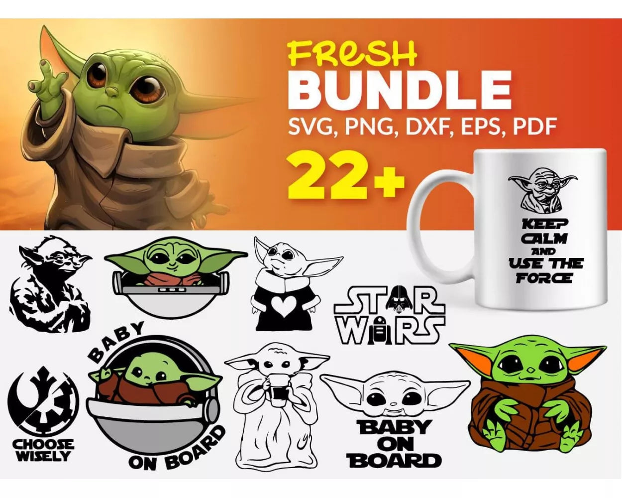 Baby Yoda SVG Bundle 22+ Files For Cricut & Silhouette