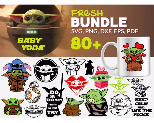 Baby Yoda Clipart Bundle, PNG & SVG Cut Files for Cricut / Silhouette