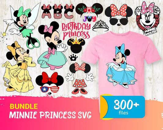 Princess Minnie Mouse SVG, Minnie Princess SVG, Minnie Clipart Set, Minnie Mouse Birthday Silhouette Vector Cut Files