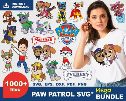 Paw Patrol Clipart Bundle, Paw Patrol SVG For Cricut, Paw Patrol Birthday SVG, Paw Patrol Silhouette Vector Cut Files