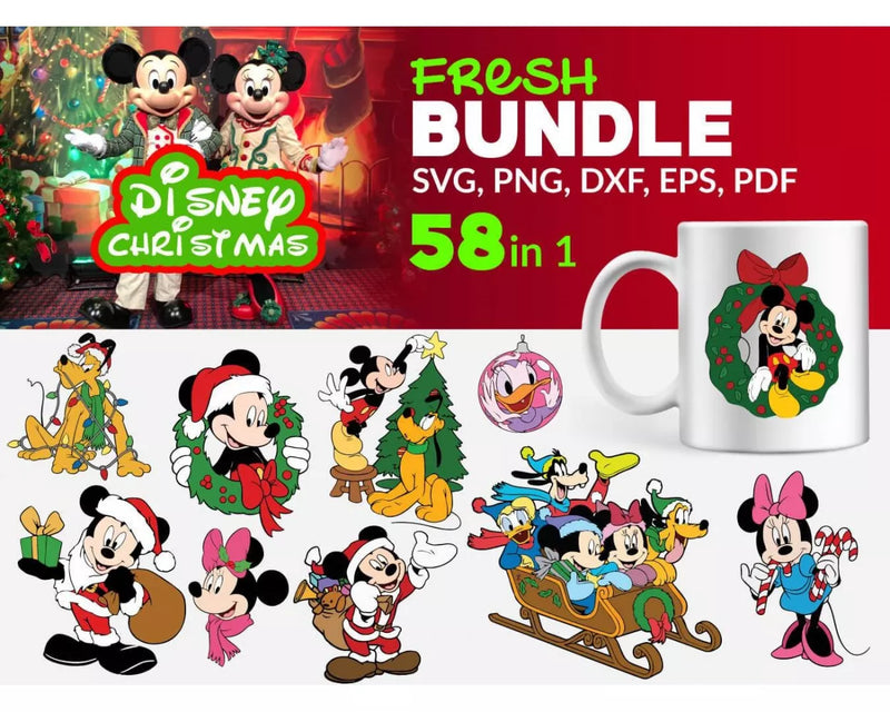 Christmas Disney SVG, Christmas Mickey Mouse SVG Cut Files, Christmas Minnie SVG Cricut, Merry Christmas Disney PNG