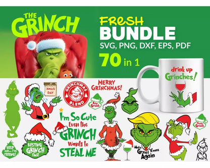 The Grinch 100+ Cliparts Bundle, Merry Grinchmas SVG Cut Files For Cricut / Silhouette, Grinch Christmas PNG