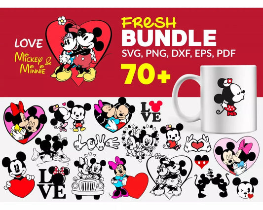 Mickey & Minnie Mouse Love SVG Bundle, Mickey Mouse Love SVG, Minnie Mouse Love Clipart Set