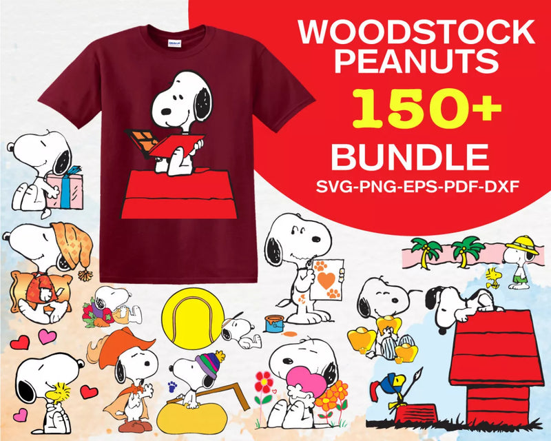 Snoopy Woodstock Clipart Bundle, Snoopy PNG & SVG Cut Files for Cricut, Silhouette Vector Cut Files