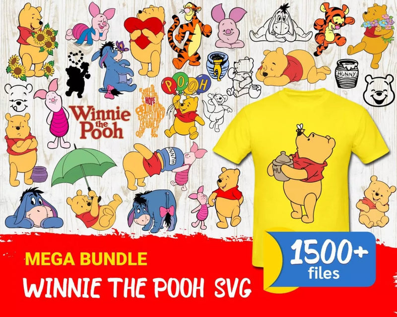 Winnie the Pooh Clipart Bundle, Pooh SVG Cut Files For Cricut, Winnie the Pooh Silhouette Vector Cut Files