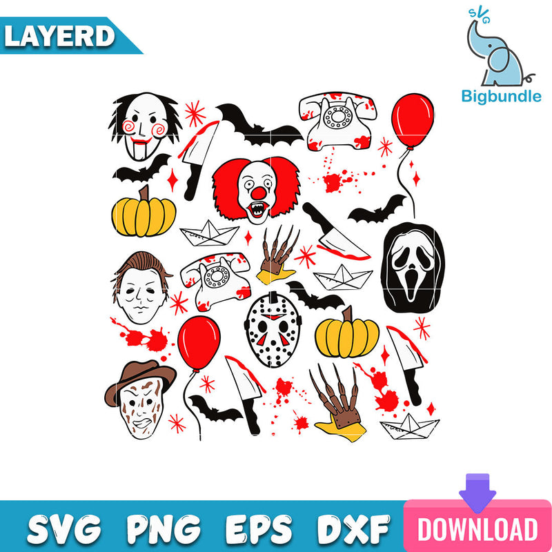 Halloween Horror Character Doodle Collage Svg, Halloween Svg, SG22062331