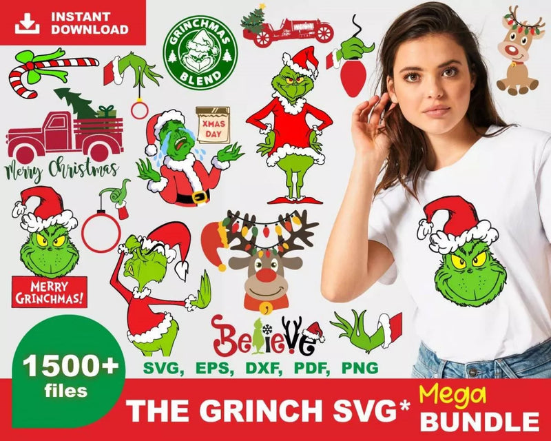 Grinch SVG, Grinch Merry Christmas SVG, Grinch PNG, Grinch Face SVG For Cricut, Merry Grinchmas Clipart