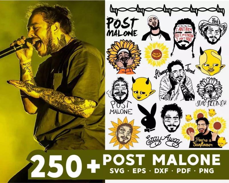 Post Malone PNG & SVG Bundle, 250+ Files For Cricut & Silhouette