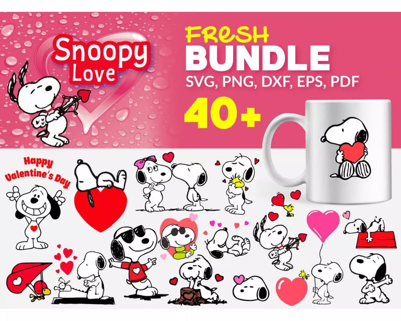 Snoopy Love SVG, Snoopy Valentine's Day SVG, Snoopy Valentine Svg for Cricut, Silhouette Vector Cut Files