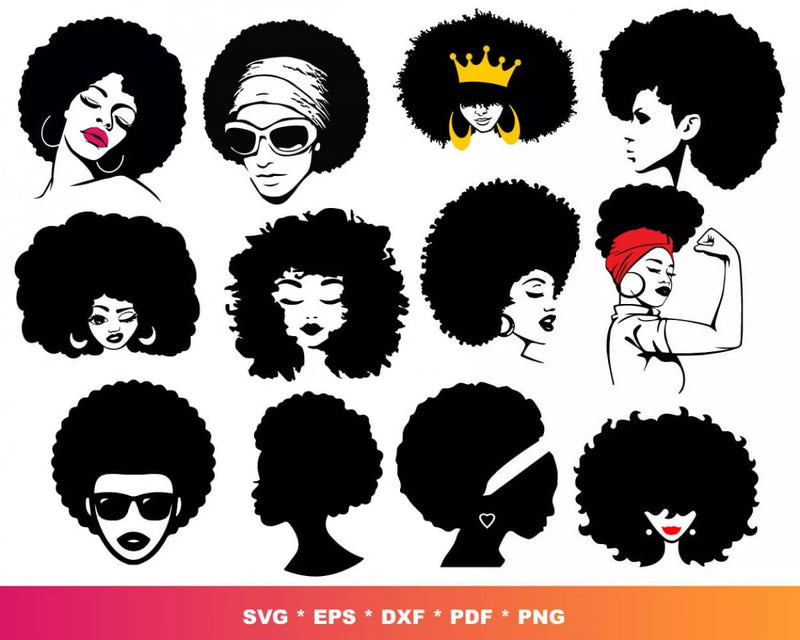 Afro Women Clipart Bundle, PNG & SVG Files for Cricut & Silhouette