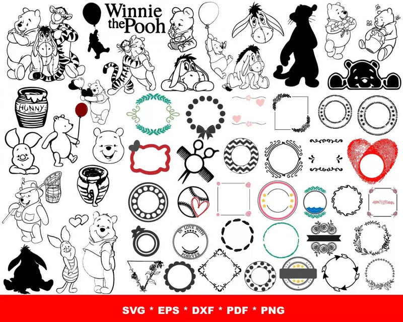 Winnie the Pooh Clipart Bundle, Pooh SVG Cut Files For Cricut, Winnie the Pooh Silhouette Vector Cut Files