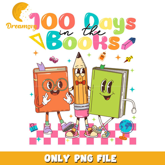 100 Days in the Books Cute PNG Design for Kids
